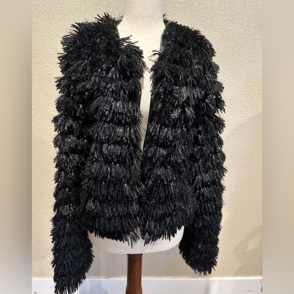 Trendy black fluffy coat